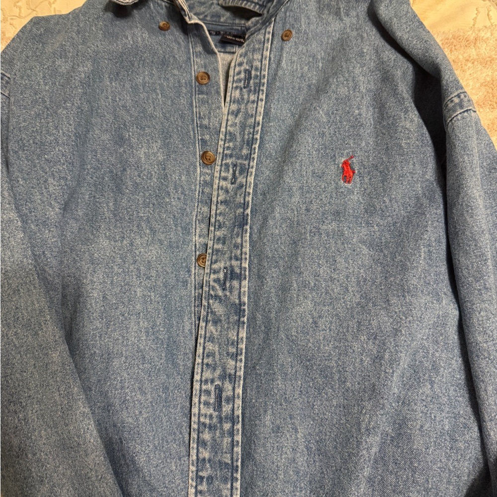 Ralph Lauren Blue Denim Shirt with Red Emblem